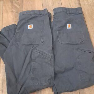 Carhartt Canvas Work Pants 2 pairs Men sz 34x30 Gray Relaxed Fit gravel workwear